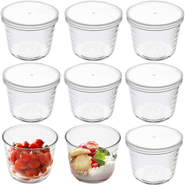 Prep & Savour 9 Pack 6.8 Oz Small Glass Bowls With Plastic Lids, Clear